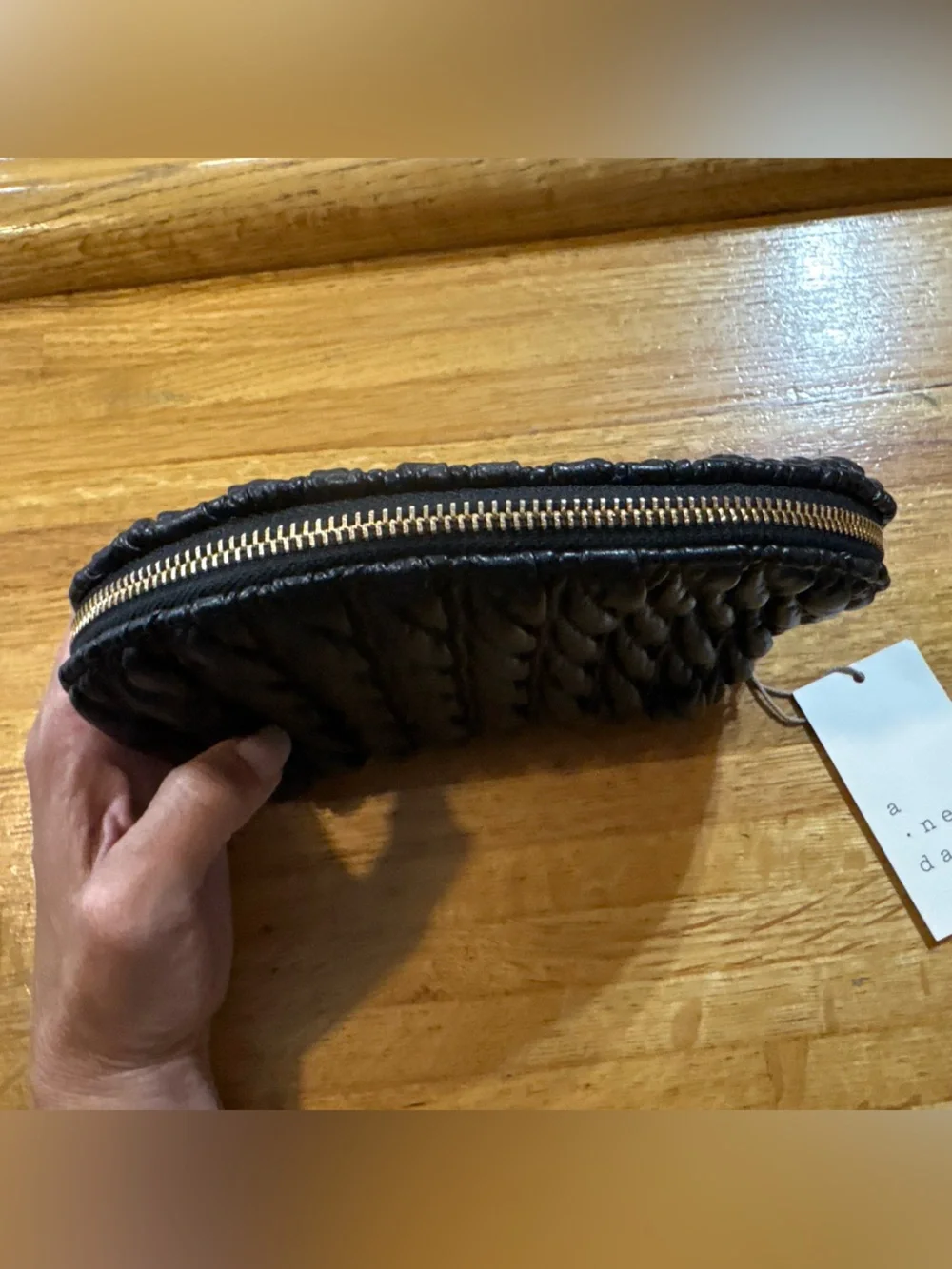 a new day Black Quilted Ruched Cosmetic Pouch 6”Hx8”L